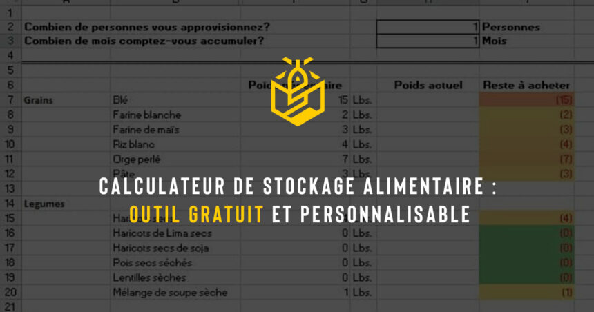 Calculateur de stockage alimentaire : outil gratuit et personnalisable